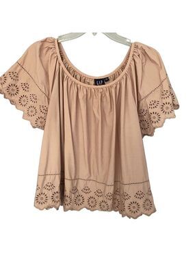 GAP Mauve Eyelet Embroidered Top XL Boho Feminine Summer Blouse